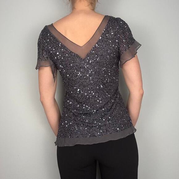 Silk beaded sequin statement top v neck formal size small Liz Jordan - Picture 7 of 8